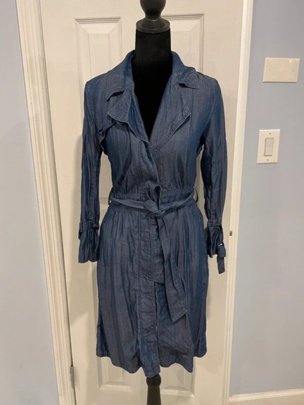 Banana Republic Women's Denim Long Sleeve Belted Trench Shirt Dress 0